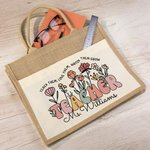 Gepersonaliseerde Boho Wilde Bloemen Jute Draagtas met Canvas Zak en Naam Terug naar School Waardering Cadeau voor Leraar