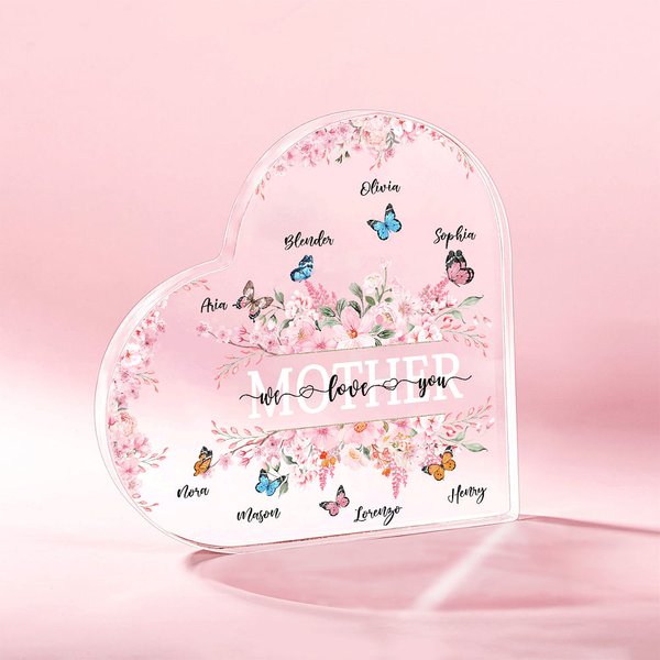 Spersonalizowana tablica akrylowa We Love You Flower Butterfly Heart z imieniem Urodziny Dzień Matki Dekoracja domu Prezent dla kobiet