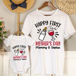 Personlig Cheers Happy First Mors dag 100% bomull Baby Onesie med namn Mors dag present till mamma baby