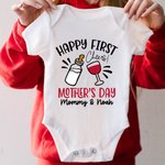 Personlig Cheers Happy First Mors dag 100% bomull Baby Onesie med namn Mors dag present till mamma baby