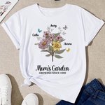 Personalisierte Retro Aquarell Geburt Blumenstrauß T-Shirt Sweatshirt mit Kind Namen Muttertag Geburtstag Geschenk für Mama Oma