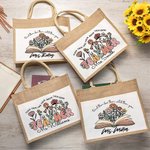 Gepersonaliseerde Boho Wilde Bloemen Jute Draagtas met Canvas Zak en Naam Terug naar School Waardering Cadeau voor Leraar