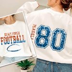 Personalized Multicolour Faux Glitter Football T-shirt Sweatshirt Hoodie with Text Anniversary Team Gift for Football Lover