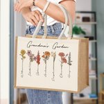 Gepersonaliseerde Grote Capaciteit 1-20 Geboorte Bloemen Tuin Jute Tas met Namen Verjaardag Moederdag Cadeau voor Vrouw