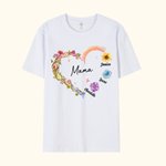 Personlig akvarell blommig kärlek hjärta 100% bomull T-shirt med 1-10 barns namn Mors dag födelsedagspresent till mormor mamma