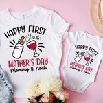 Personlig Cheers Happy First Mors dag 100% bomull Baby Onesie med namn Mors dag present till mamma baby