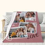 Personalised Love Colourful 1 - 4 Photos Collage Soft Blanket with Text Birthday Mother's Day Gift for Family