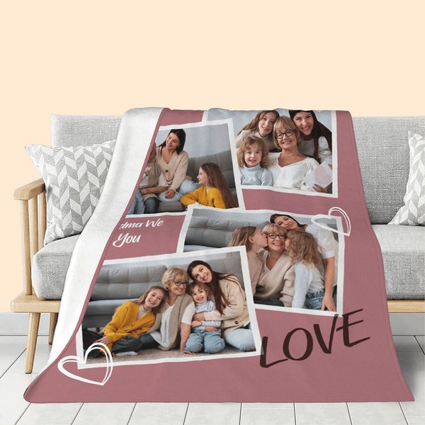 Personalizado Amor Colorido 1 - 4 Fotos Collage Manta suave con texto Cumpleaños Día de la Madre Regalo para la familia