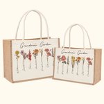 Gepersonaliseerde Grote Capaciteit 1-20 Geboorte Bloemen Tuin Jute Tas met Namen Verjaardag Moederdag Cadeau voor Vrouw