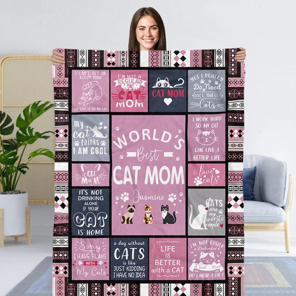 Couverture rose personnalisée avec nom Cadeau d'anniversaire pour le propriétaire d'un chat, d'un chien ou d'un chat amateur
