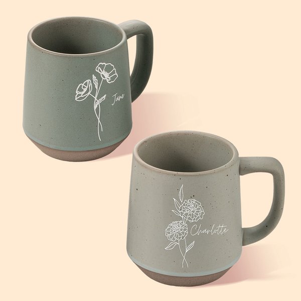 Tasse en Grès Personnalisée avec Nom et Fleur de Naissance Mug de Style Rétro pour Pendaison de Crémaillère Fête des Mères Cadeau pour Famille Ami