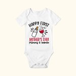 Personlig Cheers Happy First Mors dag 100% bomull Baby Onesie med namn Mors dag present till mamma baby