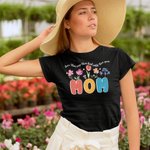 Personalized Watercolour Flower Title 100% Cotton Mama T-shirt with Text Mother's Day Birthday Gift for Mom Grandma