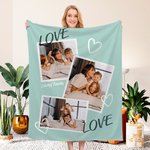 Personalised Love Colourful 1 - 4 Photos Collage Soft Blanket with Text Birthday Mother's Day Gift for Family