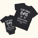 T-shirt Onesie 100% Coton Personnalisé avec Nom Motif Empreint de Pas Cadeau Fête des Pères pour Papa Bébé