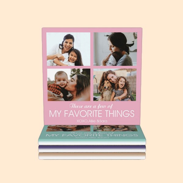 Personalised  4 Photos Collage Ceramic Coasters with Text Set of 2 Housewarming Mother's Day Gift for Mother Family