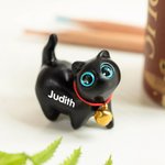 Personalized Mini Cute Cat Wooden Carved Statue Collectible Figurine with Engraved Name Handmade Home Desk Decor Birthday Gift for Cat Lovers