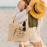 Personalised I Love You Forever & Always Jute Tote Bag with Birth Flower and Name Mother's Day Birthday Gift for Mom Grandma