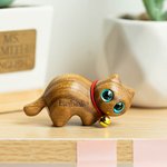 Personalized Mini Cute Cat Wooden Carved Statue Collectible Figurine with Engraved Name Handmade Home Desk Decor Birthday Gift for Cat Lovers