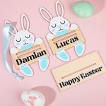 Gepersonaliseerd houten Bunny geld houder met naam paasmand label vakantie feest cadeau voor kinderen
