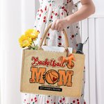 Spersonalizowana torba jutowa z napisem Baseball Football Basketball Mom Pattern Prezent urodzinowy dla mamy na Dzień Matki