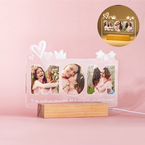 Veilleuse LED personnalisée avec base en bois et 7 modes d'éclairage Cadeau de fête des mères pour maman grand-mère