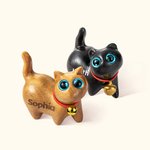 Personalized Mini Cute Cat Wooden Carved Statue Collectible Figurine with Engraved Name Handmade Home Desk Decor Birthday Gift for Cat Lovers
