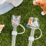 Ritratto di animale domestico personalizzato Copri cannuccia riutilizzabile per alimenti con 1-3 nomi per Stanley Tumbler Accessorio di compleanno per