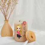 Personalized Cute Cartoon Women Girl Birth Flower Bouquet 20oz Glass Cup with Bamboo Lid Birthday Mother's Day Gift for Her