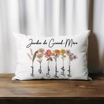 Taie d'Oreiller Personnalisé avec Texte 1-10 Prénoms et Fleurs de Naissance Thème Jardin Grand-Mère Décoration sur Canapé Fête des Mères pour Famille