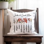 Taie d'Oreiller Personnalisé avec Texte 1-10 Prénoms et Fleurs de Naissance Thème Jardin Grand-Mère Décoration sur Canapé Fête des Mères pour Famille
