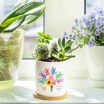 Spersonalizowana ceramiczna doniczka na bukiet z odciskiem dłoni z bambusową podstawą Prezent na Dzień Matki dla mamy