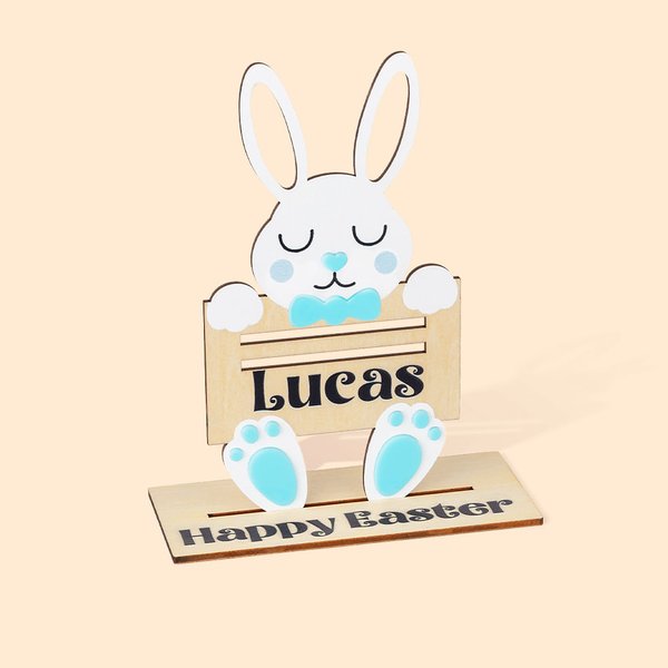 Portavalori personalizzato in legno per coniglietti con nome Cesto di Pasqua Etichetta Regalo di festa per bambini
