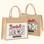 Spersonalizowana torba jutowa z napisem Baseball Football Basketball Mom Pattern Prezent urodzinowy dla mamy na Dzień Matki