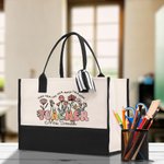 Sac en Toile Personnalisé avec Titre et Nom Style Fleurs Bohème Sac à Grande Capacité Cadeau Remerciement pour Enseignant