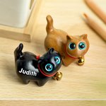 Personalized Mini Cute Cat Wooden Carved Statue Collectible Figurine with Engraved Name Handmade Home Desk Decor Birthday Gift for Cat Lovers