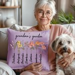 Personalized Birth Month Flower Pillow Cover with Name Garden Theme Home Decoration Mother's Day Family Gift for Mom Grandma