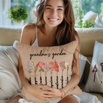 Personalized Birth Month Flower Pillow Cover with Name Garden Theme Home Decoration Mother's Day Family Gift for Mom Grandma