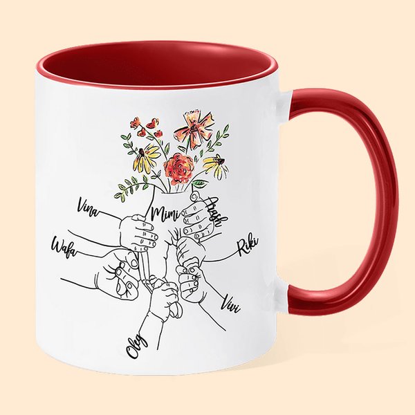 Personalizada 1-9 Sosteniendo las manos del niño Flor 11oz Taza con nombre Día de la Madre Cumpleaños Regalo para la abuela mamá