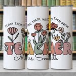 Personalised Spring Boho Wildflowers 20oz Name Skinny Tumbler with Straw and Brush Appreciation Gift for Teacher