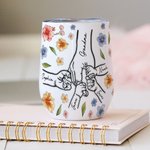 Personalisierte Mama und Kinder Hand In Hand Aquarell floralen 12oz Wein Becher mit Namen Muttertag Geschenk für Mama Oma