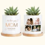 Vaso per piante grasse in ceramica con foro di drenaggio e base in bambù Regalo di compleanno per la festa della mamma, della nonna e della nonna.