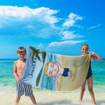 Serviette de Plage Personnalisé avec Image de Personnage et Prénom Serviette Super Douce Séchage Rapide Cadeau Vacances d'Été pour Femme Homme Famille