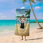 Serviette de Plage Personnalisé avec Image de Personnage et Prénom Serviette Super Douce Séchage Rapide Cadeau Vacances d'Été pour Femme Homme Famille