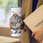 Personalised Spring Boho Wildflowers 20oz Name Skinny Tumbler with Straw and Brush Appreciation Gift for Teacher