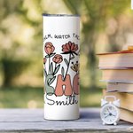 Personalised Spring Boho Wildflowers 20oz Name Skinny Tumbler with Straw and Brush Appreciation Gift for Teacher