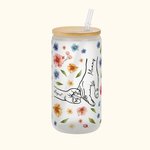 Personalized Hand in Hand Watercolour Floral 20oz Frosted Glass Tumbler with Lid Straw and Names Birthday Mother's Day Gift for Woman