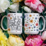 Taza de cerámica personalizada con el nombre de la flor de acuarela 1-9 Cogidos de la mano Día de la Madre Regalo de cumpleaños para mamá Abuela