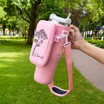 Personalizado Nacimiento Flor Nombre Impermeable Botella de Agua Bolsa de Transporte para 40oz Stanley Vaso con Correa y Bolsa Cumpleaños Aniversario 