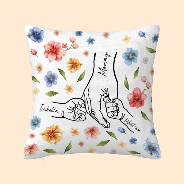 Taie d'Oreiller Personnalisée avec 1-9 Noms sur les Mains Style des Fleurs Bourrage à Choix Cadeau Anniversaire Fête des Mères Grand-mère pour Femme